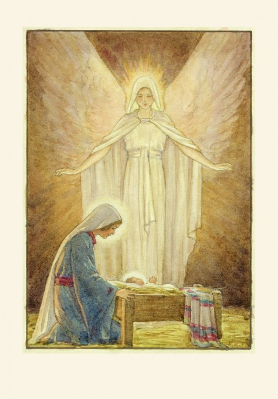 Pohľadnica Anjel hľadí na Božie dieťa
