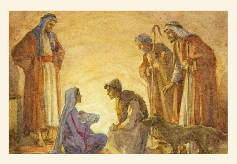 Pohľadnica Jozef, Mária a pastieri pri jasličkách